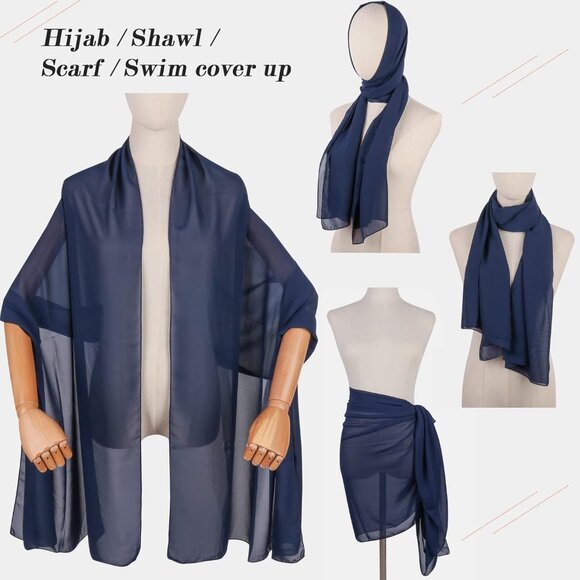 Women Navy Blue Elegant Soft Sheer Chiffon Stole Bride Wedding Shawls and Wraps - Picture 5 of 7